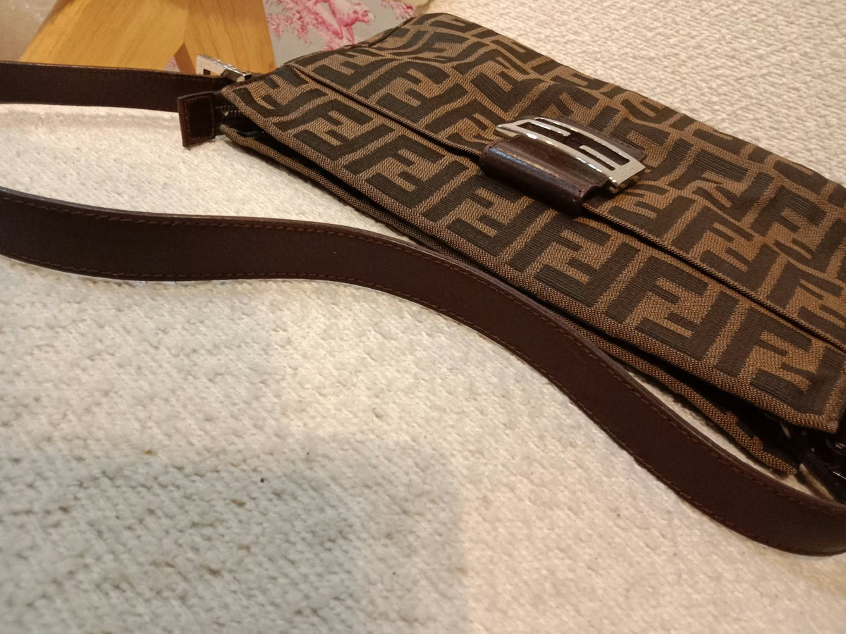 Fendi Zucca Baguette Canvas Shoulder Bag Brown