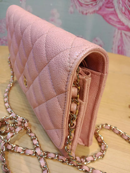Chanel Classic Wallet on Chain Pink Iridescent Caviar Series 27