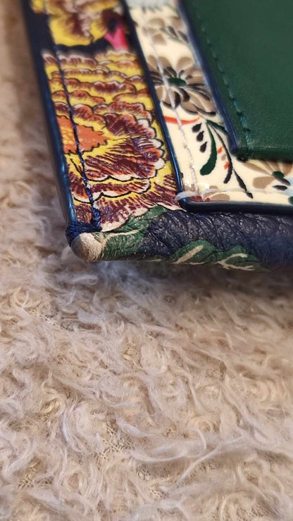 Tory Burch Floral Long Wallet Blue with Long Tassel Scarf Key Fob