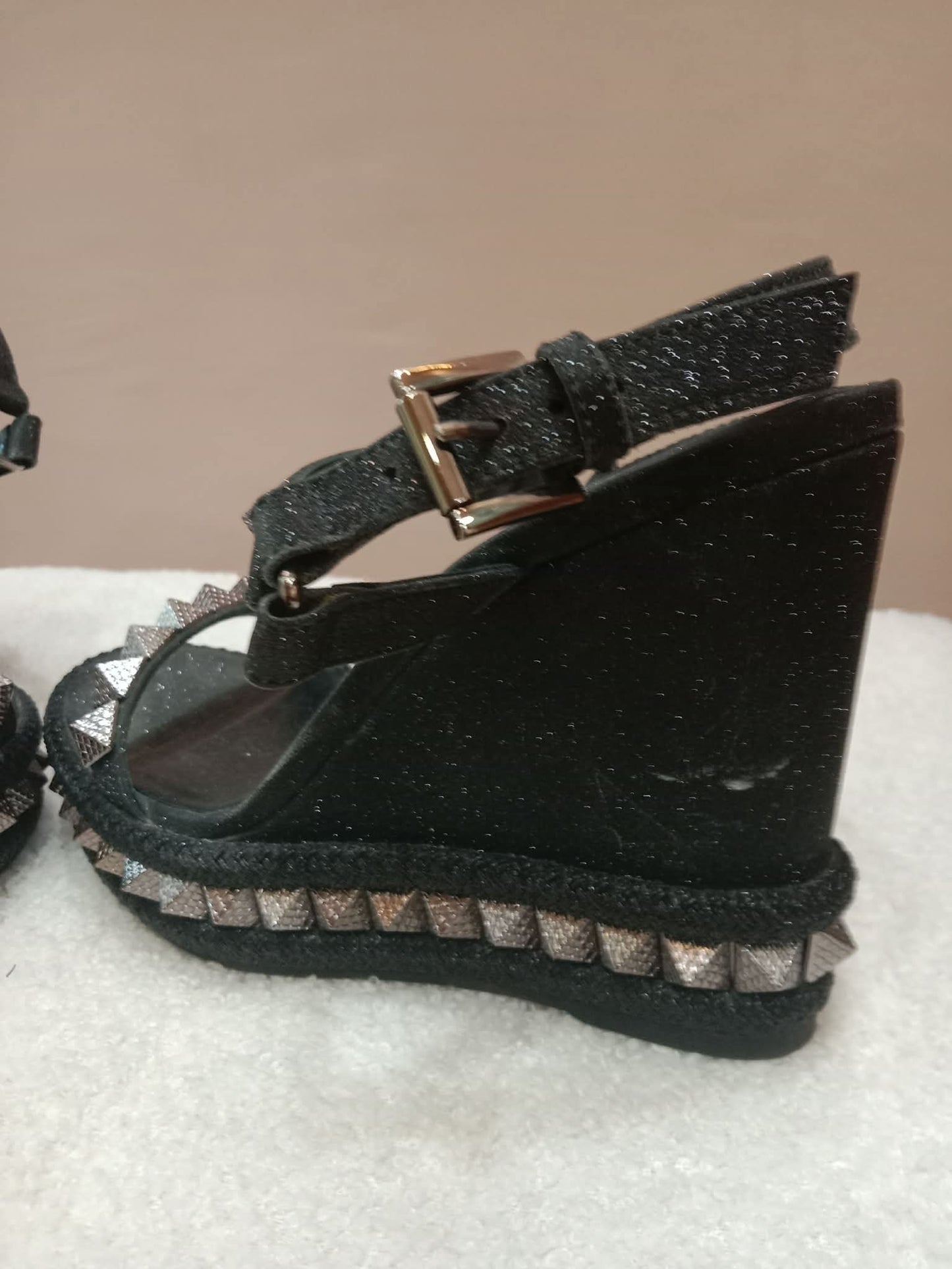 Christian Louboutin Pyraclou Wedge Black Pyramid Studs Size 36