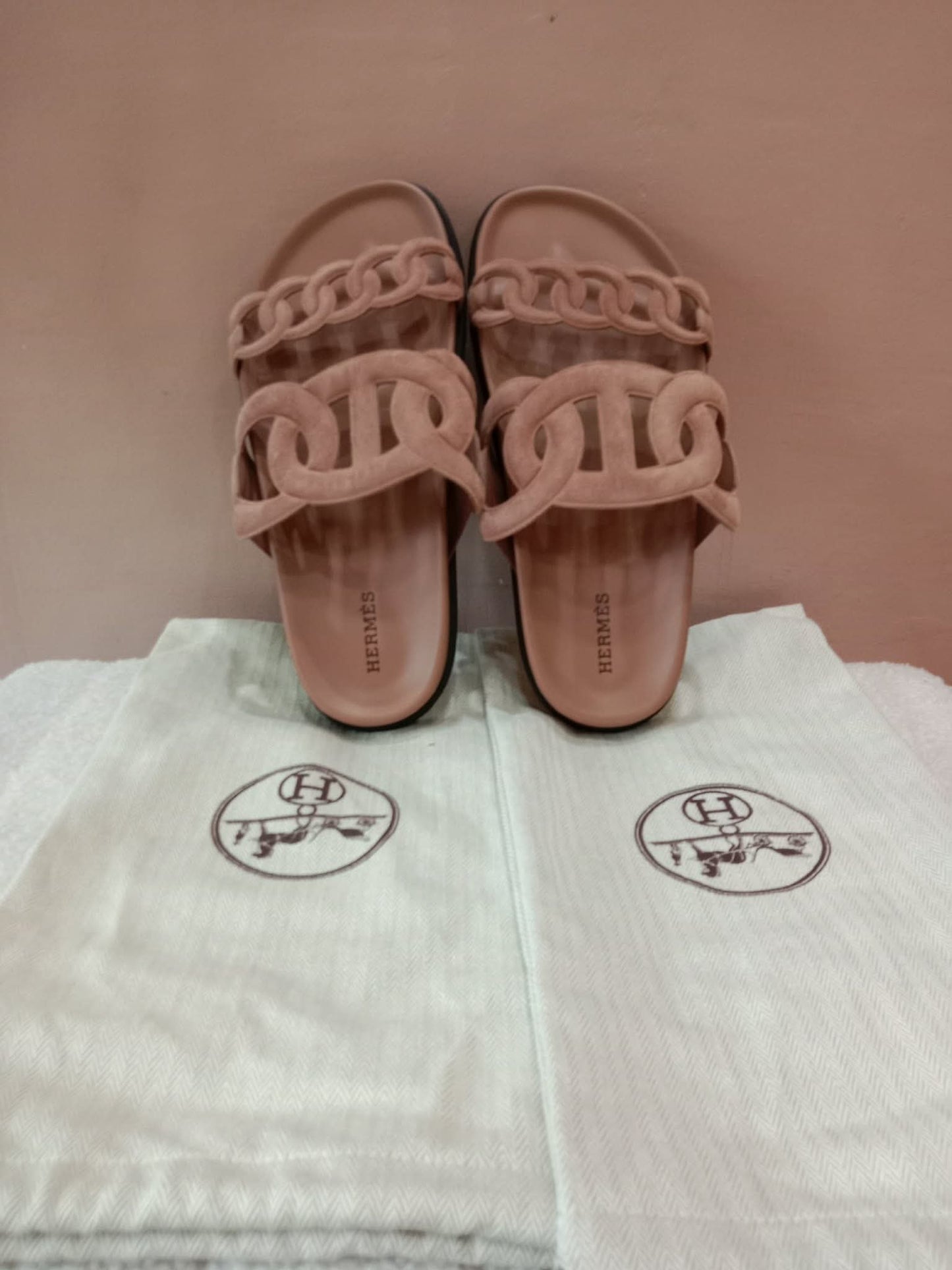 Hermes Extra Sandals Suede PInk Size 36.5