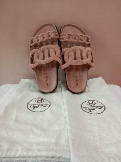 Hermes Extra Sandals Suede PInk Size 36.5