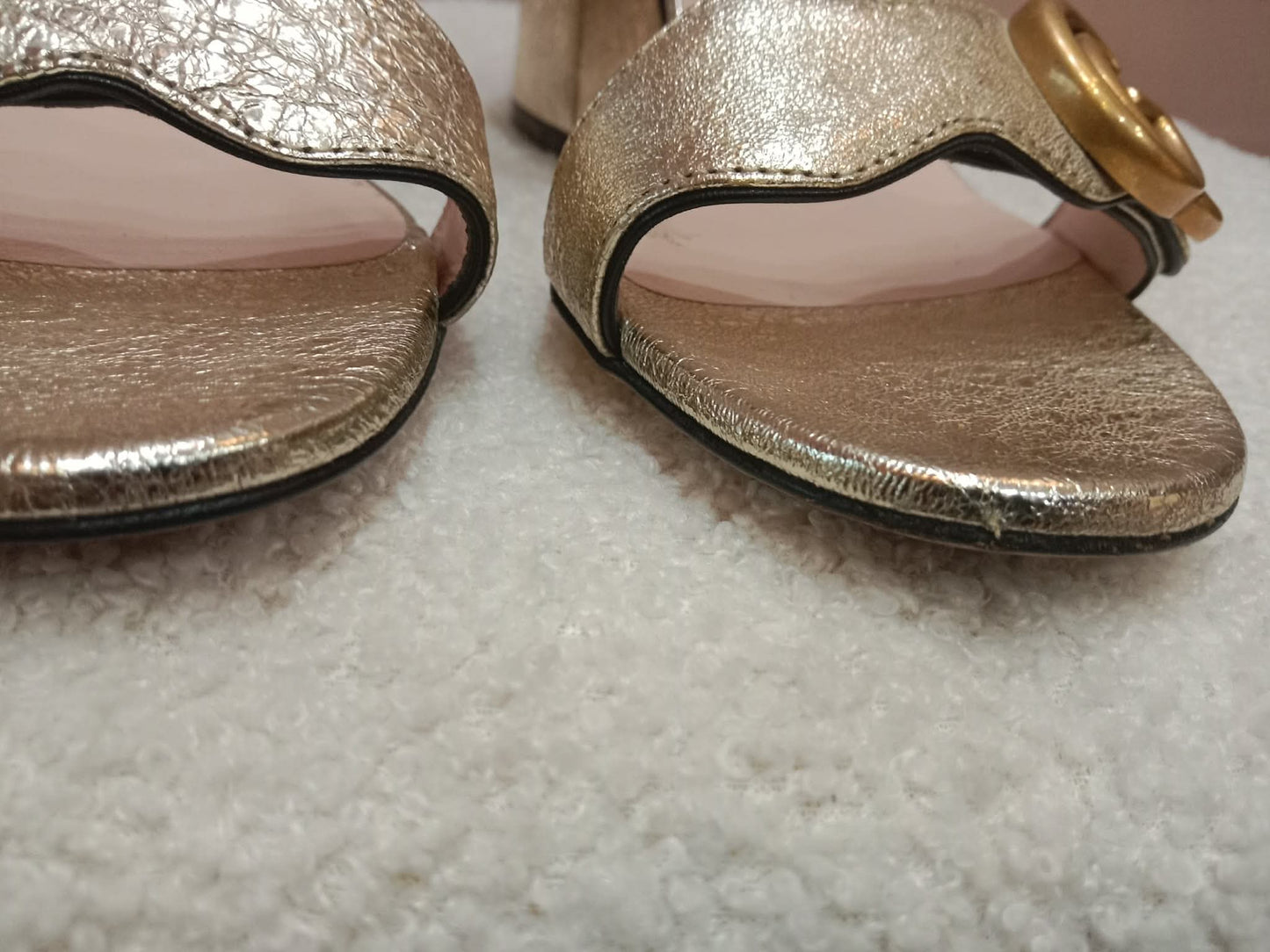 Gucci GG Marmont Sandals Metallic Gold Size 36