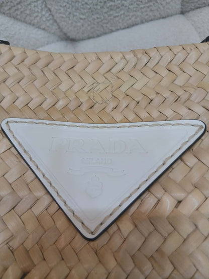 Prada Raffia Tote Bag White