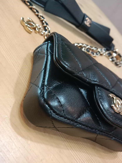 Chanel Bow Chain Belt Bag Black Lambskin Series 31