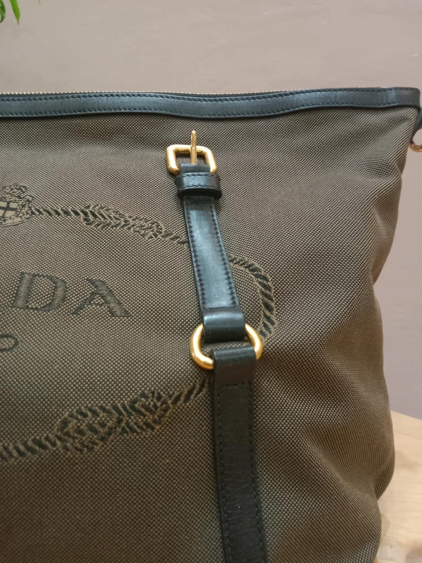 Prada Logo Jacquard Tote Corda Bruciato