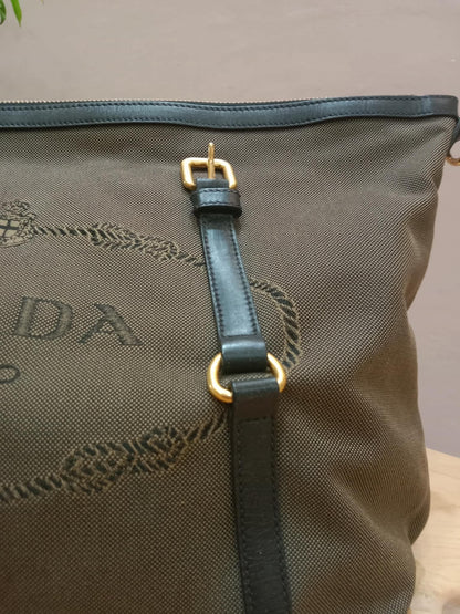 Prada Logo Jacquard Tote Corda Bruciato
