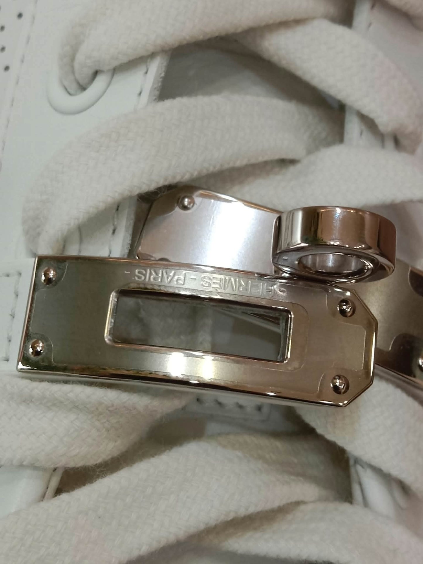 Hermes Day White Kelly Sneakers Rose Gold Buckle Size 35