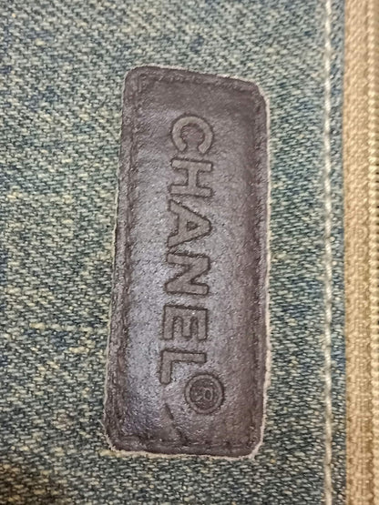 Chanel Vintage Denim and Leather Chocolate Bar Blue Green Denim Series 6