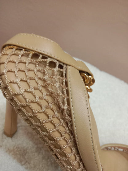 Bottega Veneta Mesh Nappa Chunky Chain Sandals Beige Size 36