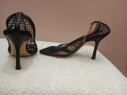 Bottega Veneta Stretch Pumps Black Mesh Square Toe Size 36