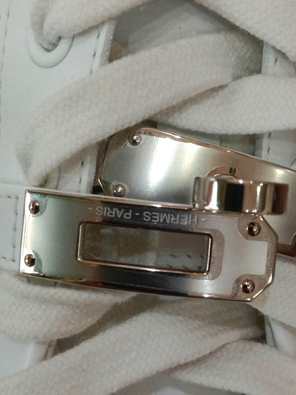 Hermes Day White Kelly Sneakers Rose Gold Buckle Size 35