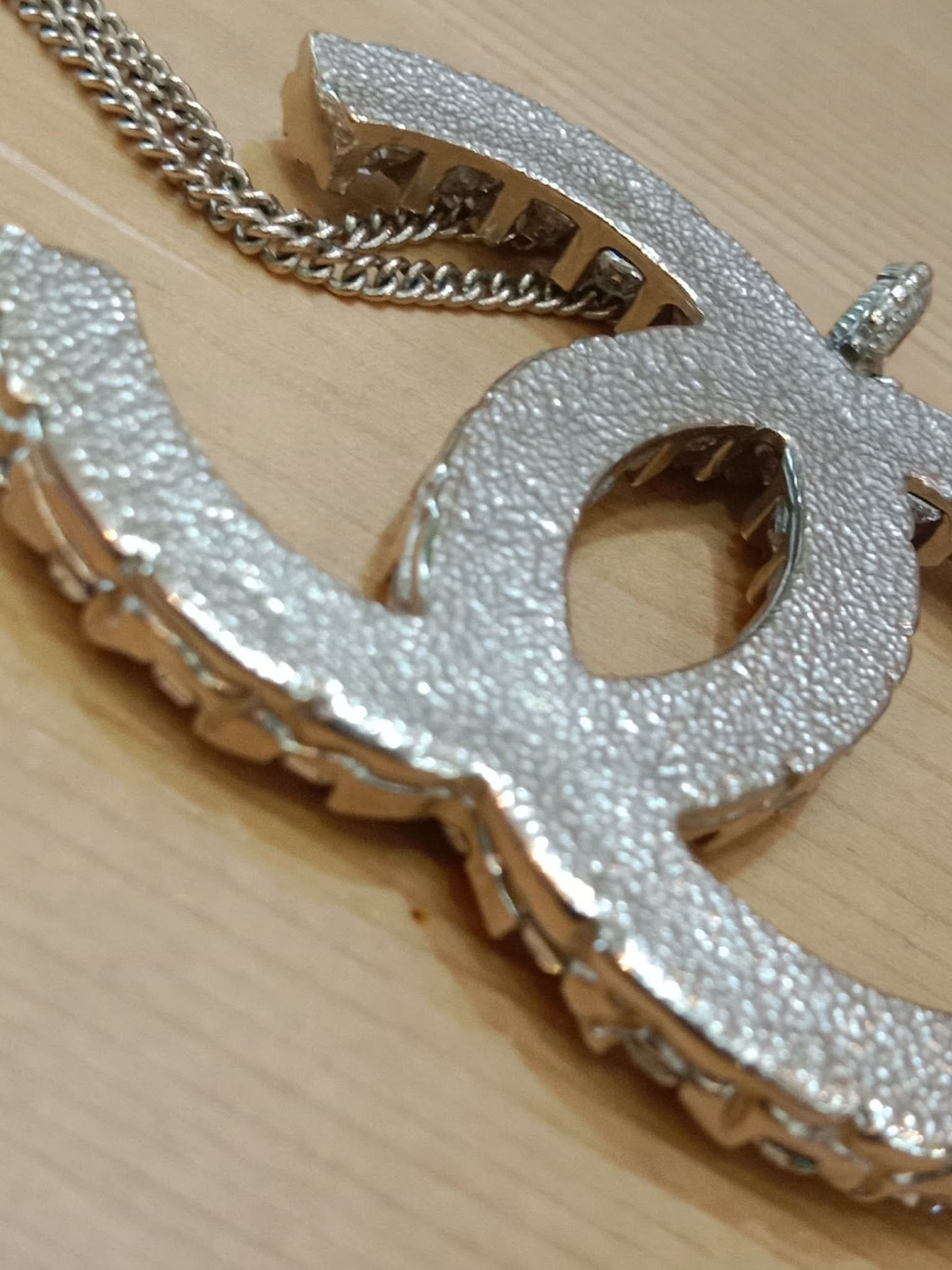 Chanel Crystal CC Pendant Crystal Necklace Silver