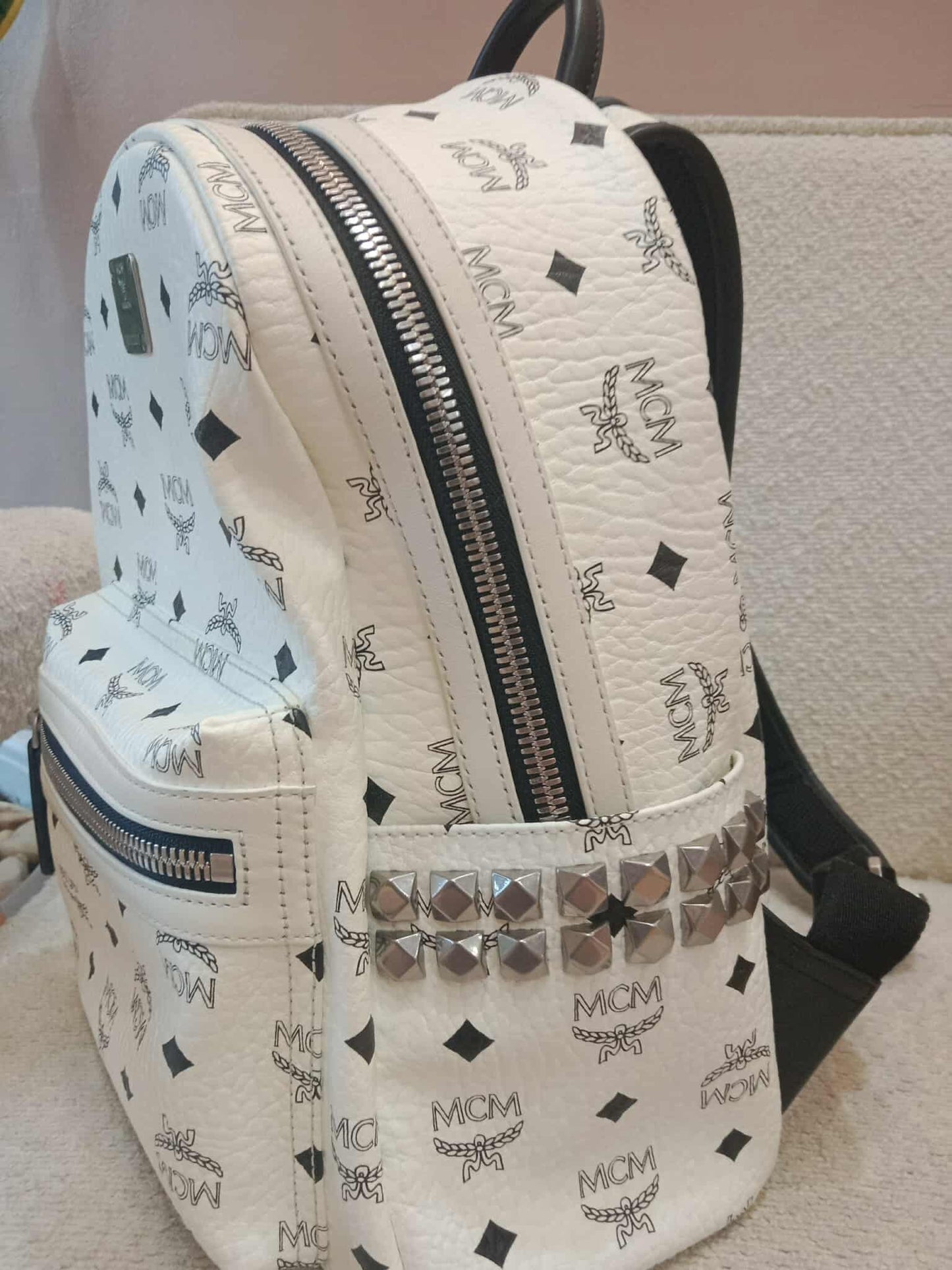 MCM Stark Side Studs Backpack Black and White