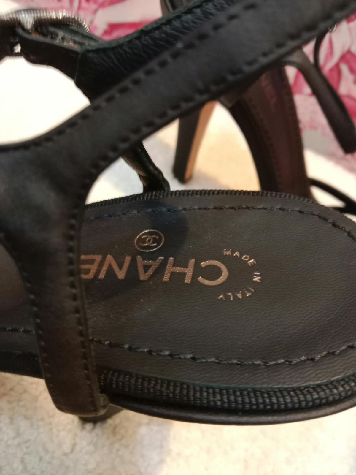 Chanel Ankle-Strap Tiered Bow CC Logo Sandals Black Size 37 1/2