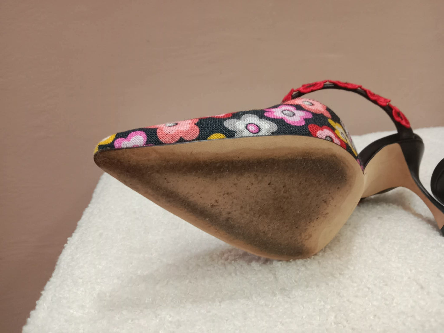 Manolo Blahnik Chamaca 70 Floral Print inen Mule Heels Size 36
