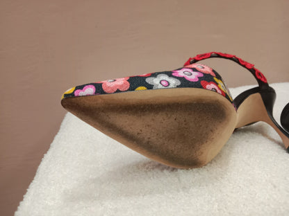 Manolo Blahnik Chamaca 70 Floral Print inen Mule Heels Size 36