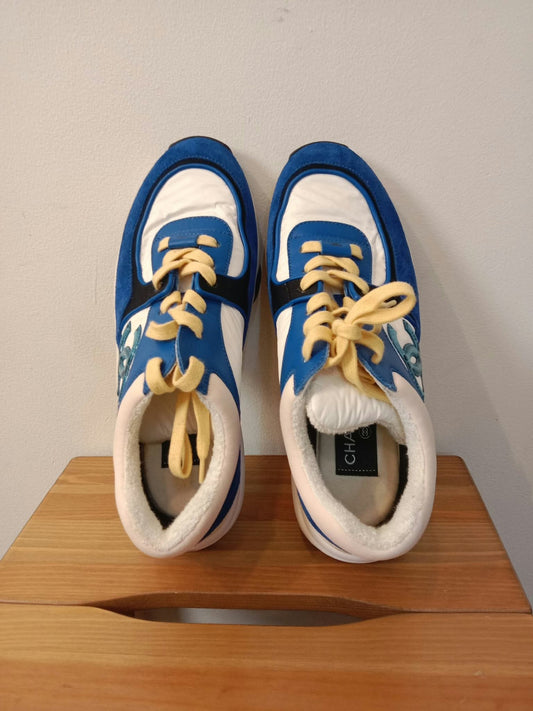 Chanel Low-Top Trainers Blue/White/Black CC Logo Size 37.5