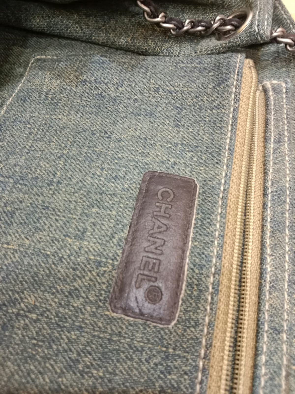 Chanel Vintage Denim and Leather Chocolate Bar Blue Green Denim Series 6