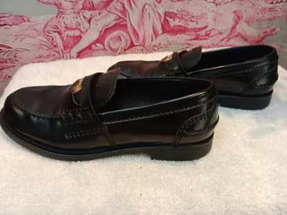 Miu Miu Brushed Penny Loafers Leather Black Size 35