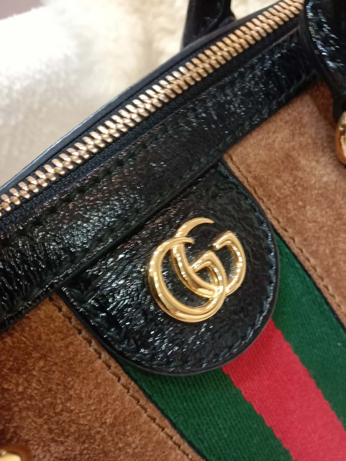 Gucci Ophidia Brown Suede Boston Bag