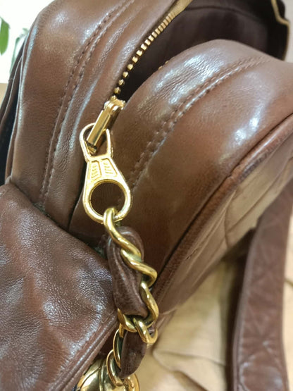 Chanel Shoulder Bag Embossed CC Logo Vintage Chocolate Brown