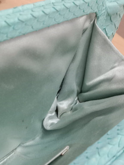 Chanel Mint Green Python Leather Clutch With a Silver-Toned Kiss-Lock Closure Series 15