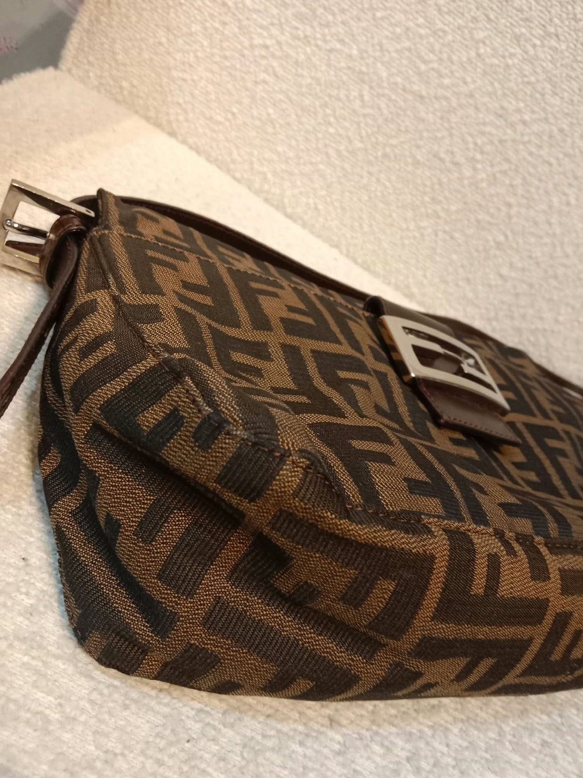Fendi Zucca Baguette Canvas Shoulder Bag Brown