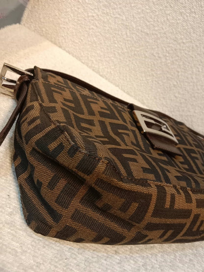 Fendi Zucca Baguette Canvas Shoulder Bag Brown