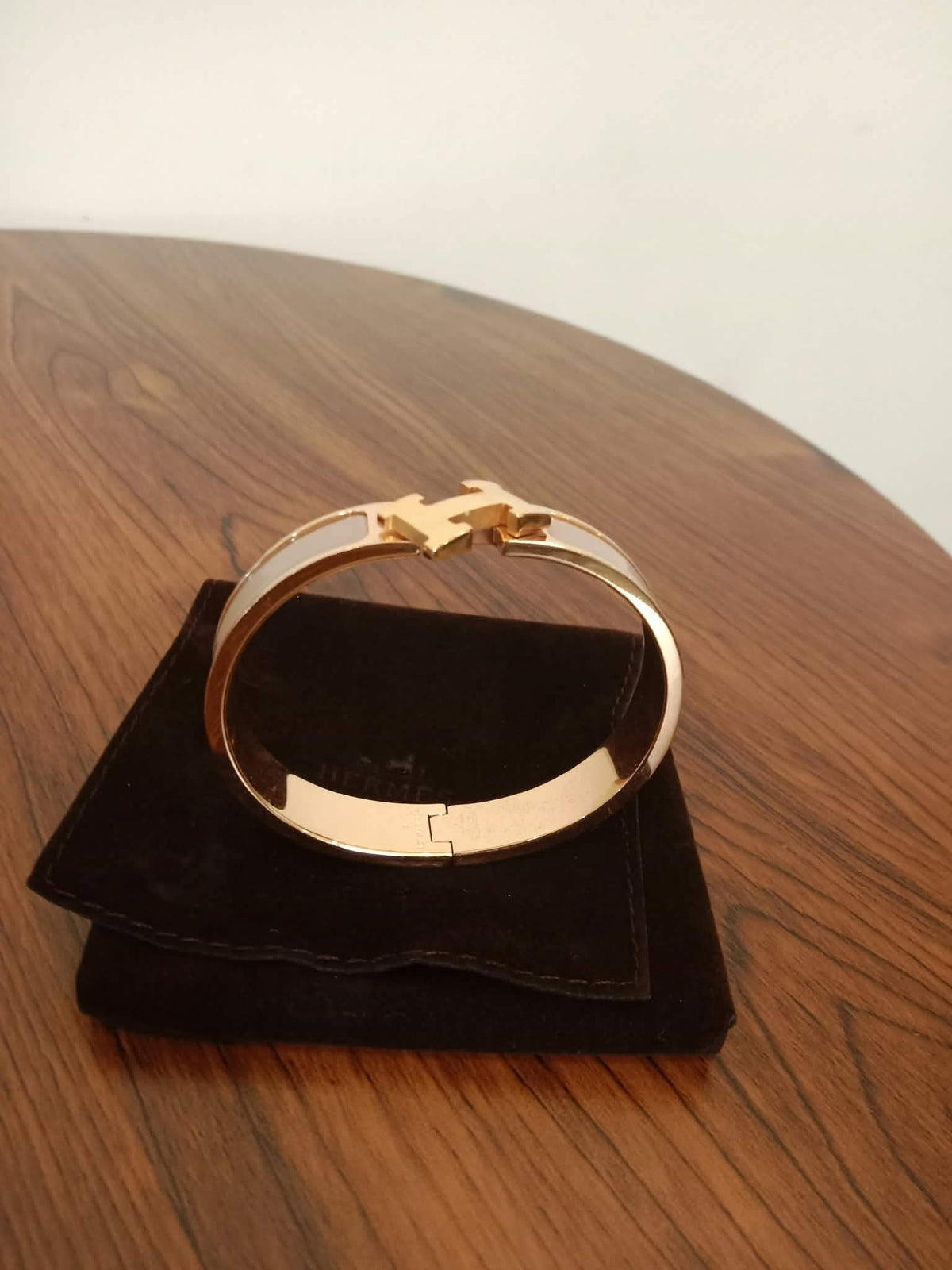 Hermes Clic H Bangle Bracelet Enamel Etoupe PM