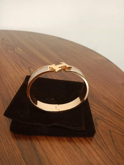 Hermes Clic H Bangle Bracelet Enamel Etoupe PM