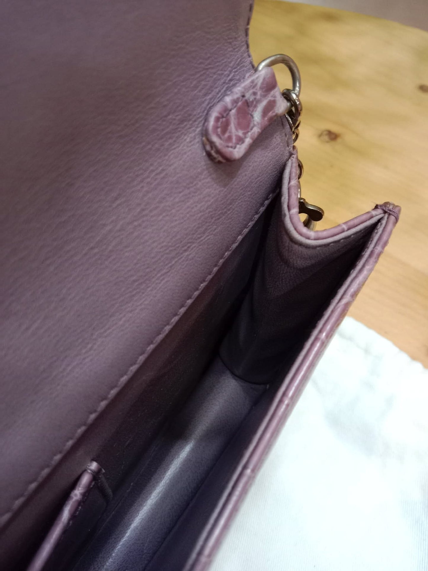 Dior Crocodile Embossed Mauve Clutch