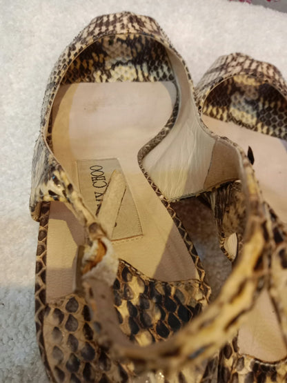 Jimmy Choo Python-Embossed Open-Toe Slingback Pumps Size 35