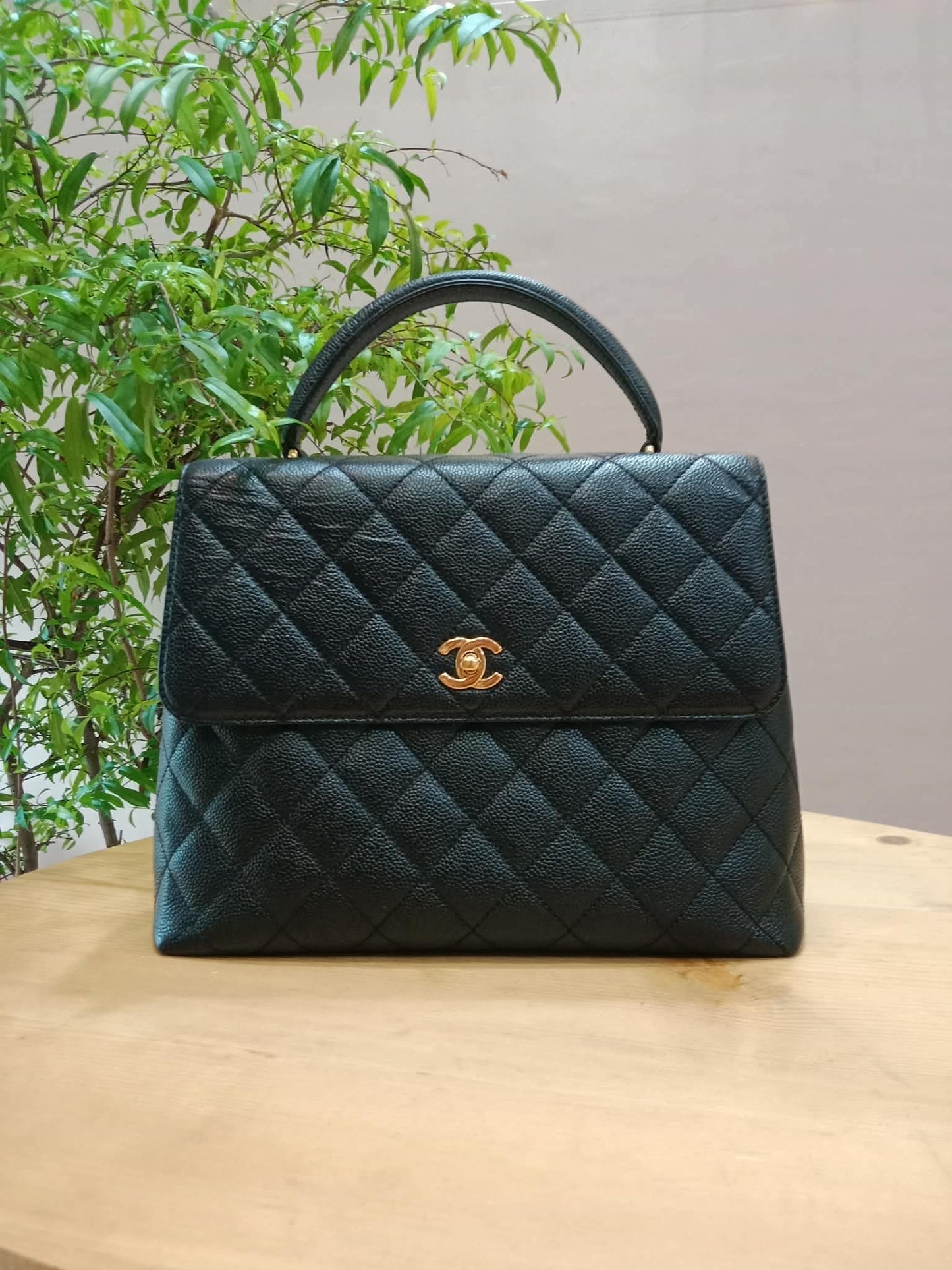 Chanel Vintage Caviar Kelly Flap Tophandle Black Series 7