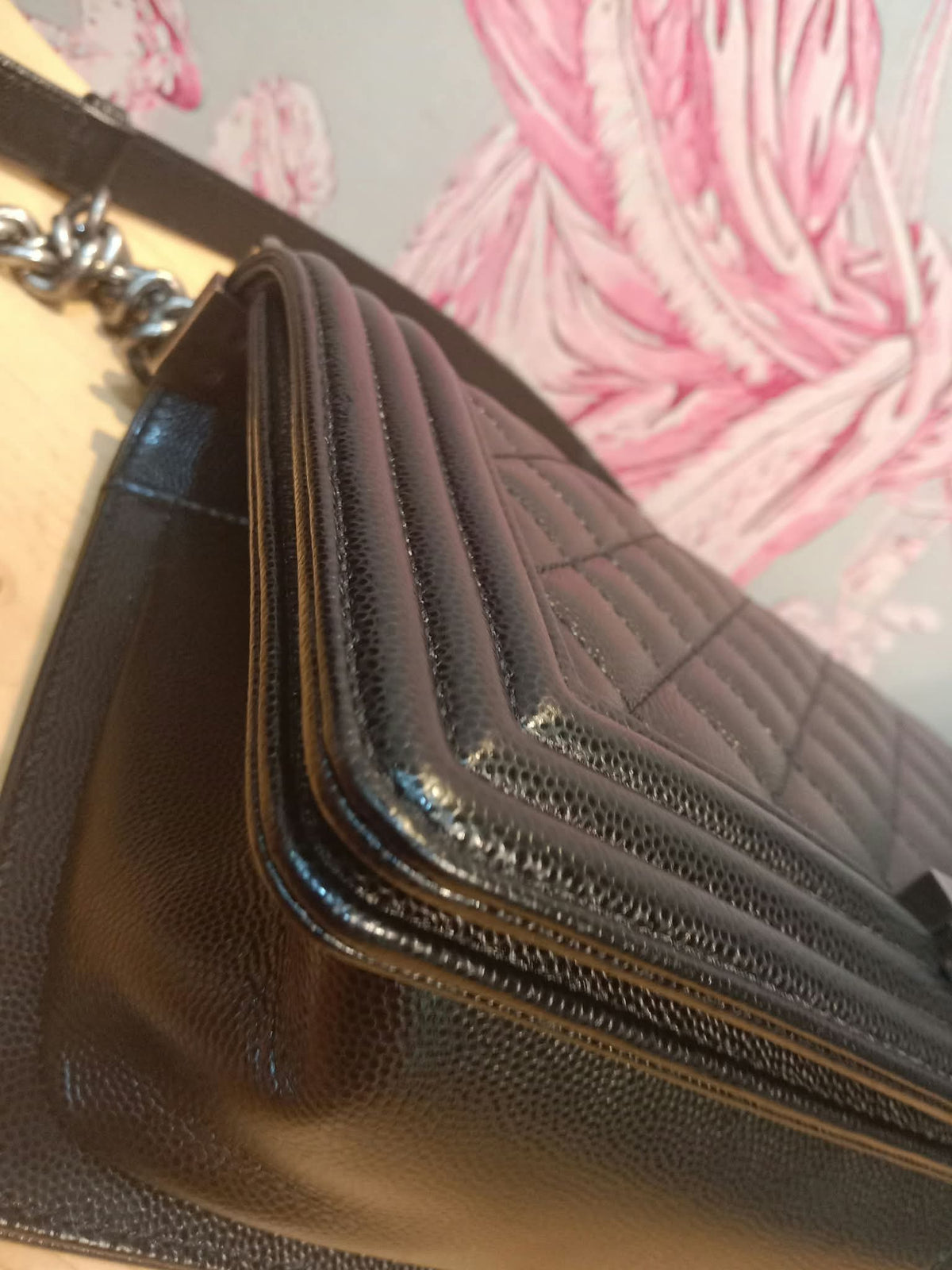 Chanel Boy Flap Black Caviar Old Medium Series 28