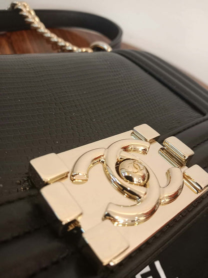 Chanel Leboy Lizard/Calfskin Black Leboy Small Series 27