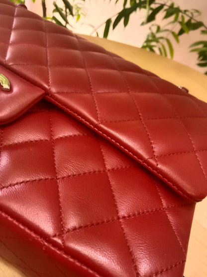Chanel Timeless Red Quilted Lambskin Classic Double Flap Medium Series 17