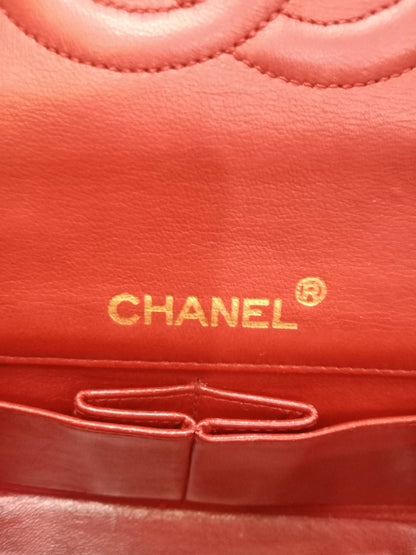 Chanel Red Matelasse Lambskin Chain Flap Shoulder Bag Series 1