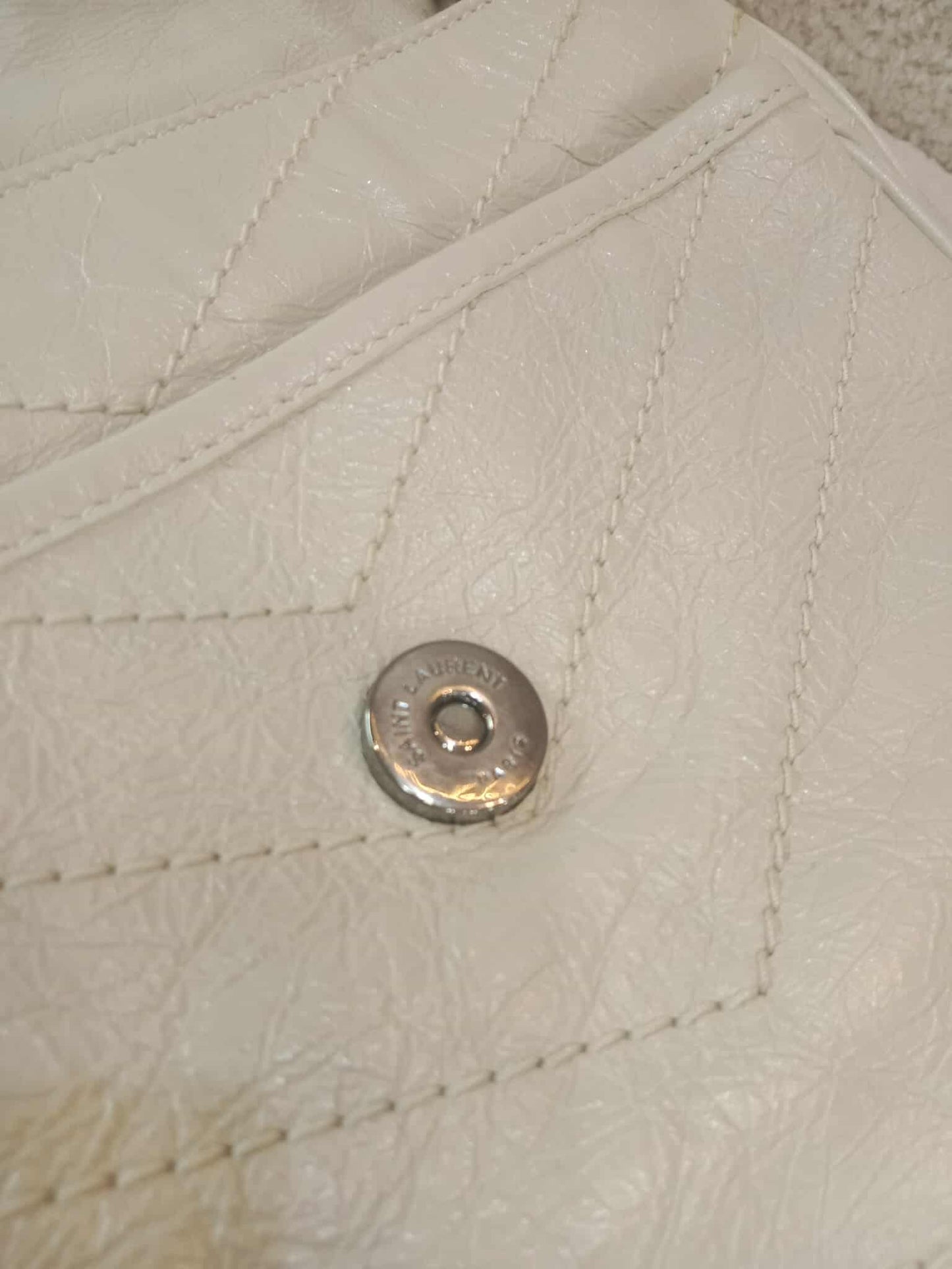 Saint Laurent Niki Medium Shoulder Bag in White Quilted Calfskin