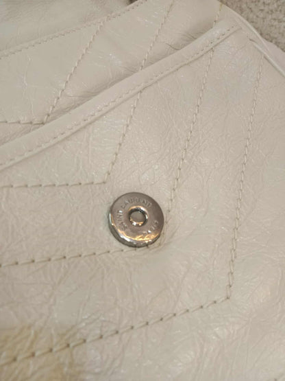 Saint Laurent Niki Medium Shoulder Bag in White Quilted Calfskin