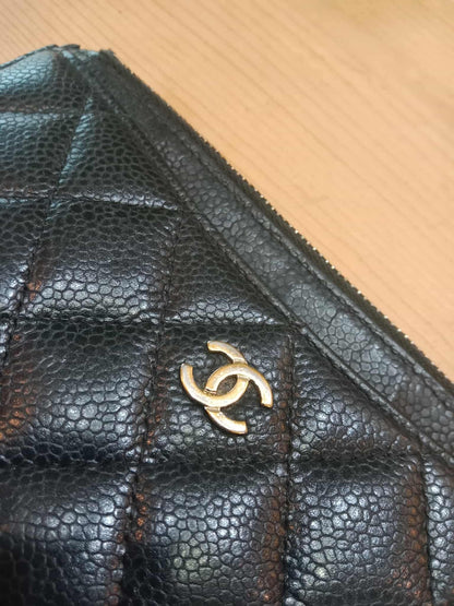 Chanel Black Quilted Caviar Leather Zip Pouch Series 25