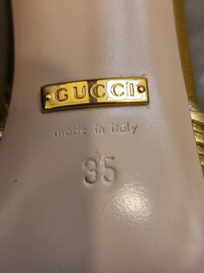 Gucci Allie Knotted Metallic Gold Heels Size 35