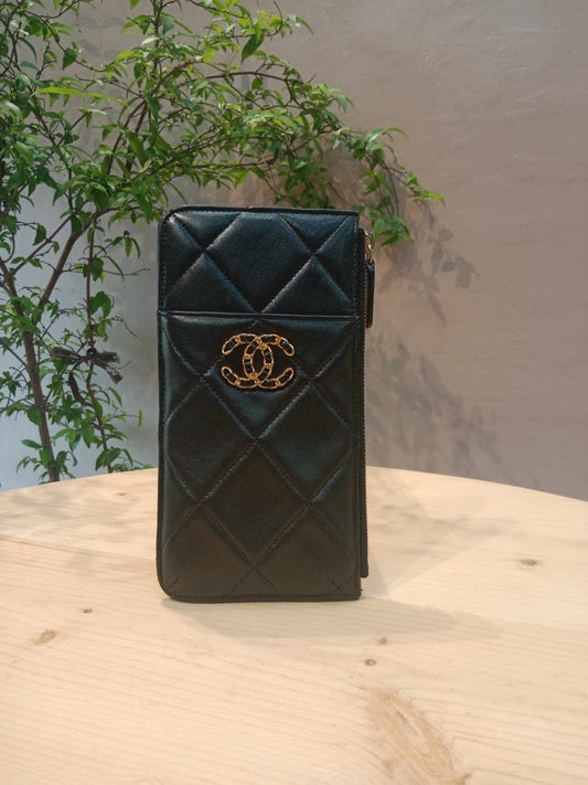 Chanel C19 Phone/Cardholder Black Lambskin Series 30