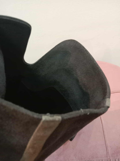 Hermes Knee-High Boots Suede Chocolate Brown Size 37