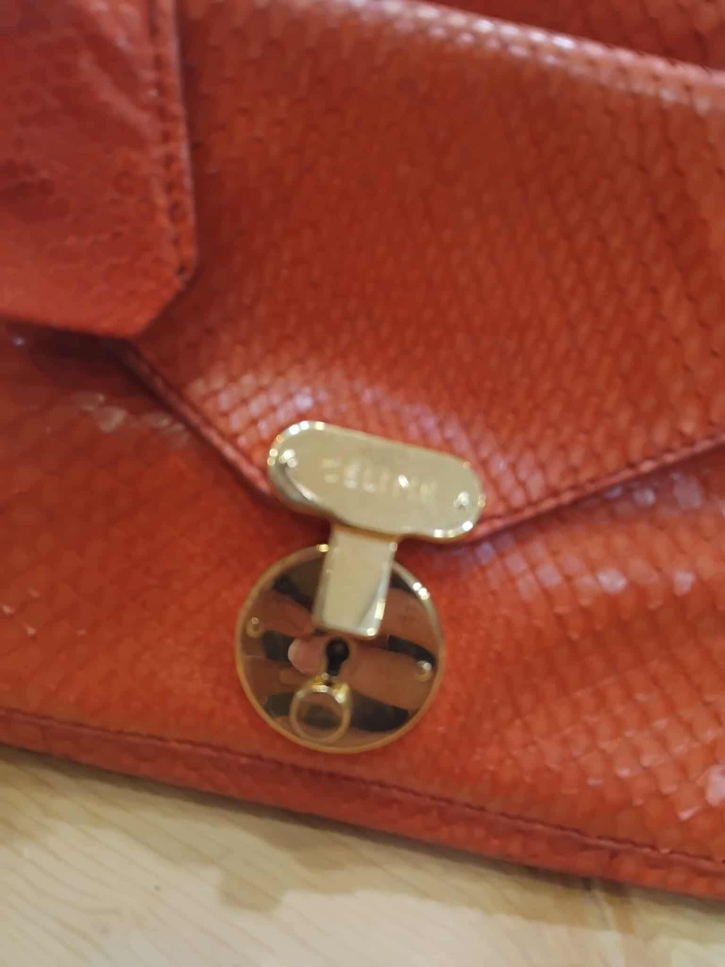 Celine Python Snakeskin Luggage Envelope Tote Bag Orange