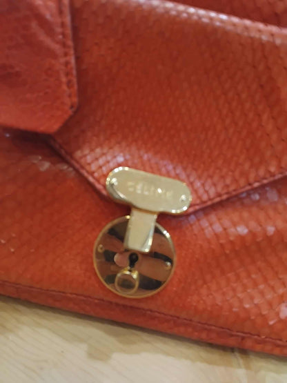 Celine Python Snakeskin Luggage Envelope Tote Bag Orange
