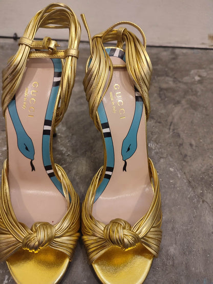 Gucci Allie Knotted Metallic Gold Heels Size 35