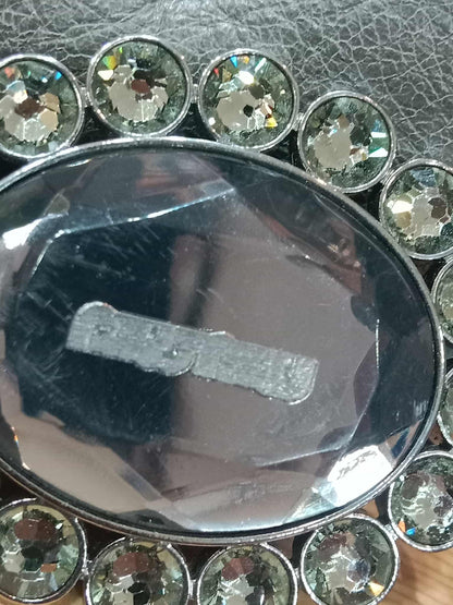 Miu Miu Leather Tote Bag Grey with Crystal Embellished Strap