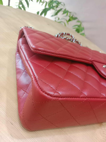Chanel Timeless Red Quilted Lambskin Classic Double Flap Medium Series 17