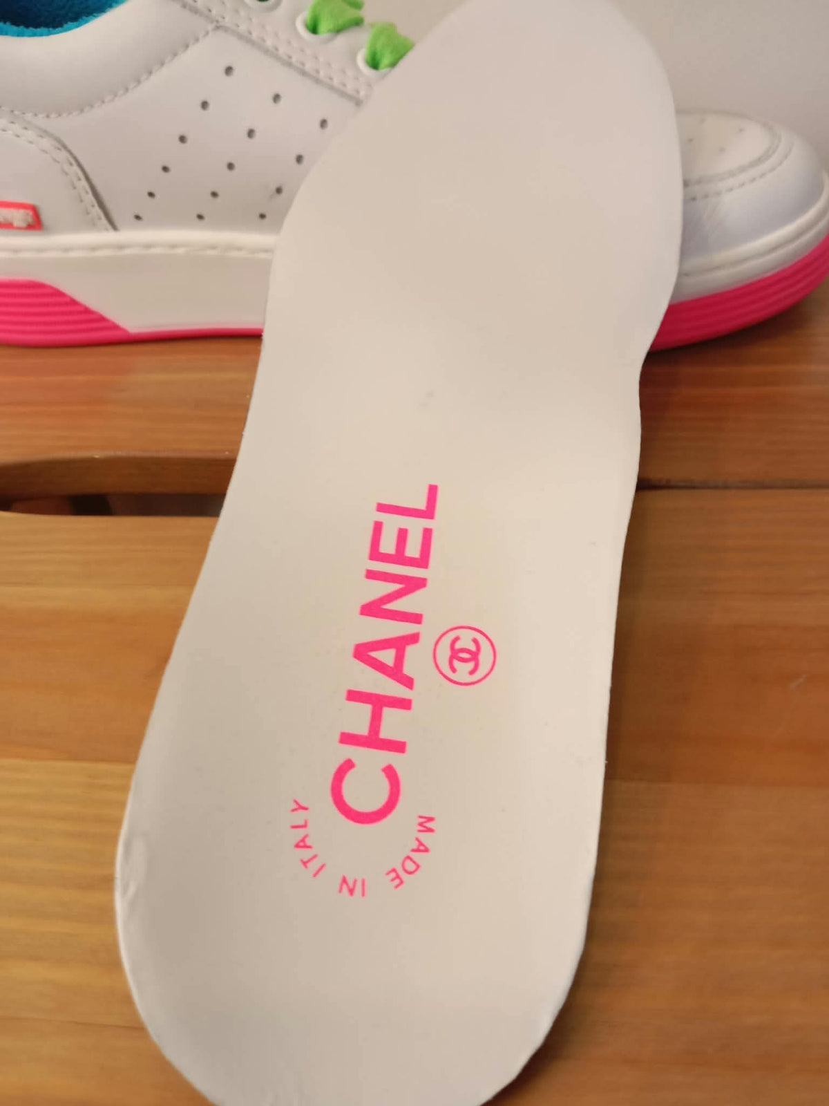 Chanel White Leather CC Lace-Up Sneakers Neon Multicolor Size 37
